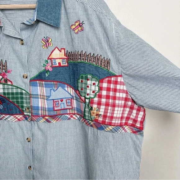 Victoria Jones  Woman 22W Short Sleeve Cotton Button Shirt Embroidery Cottage - Picture 7 of 12